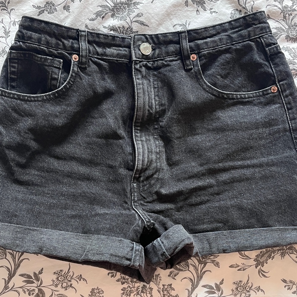 Dark grey mom jean shorts, size 10)